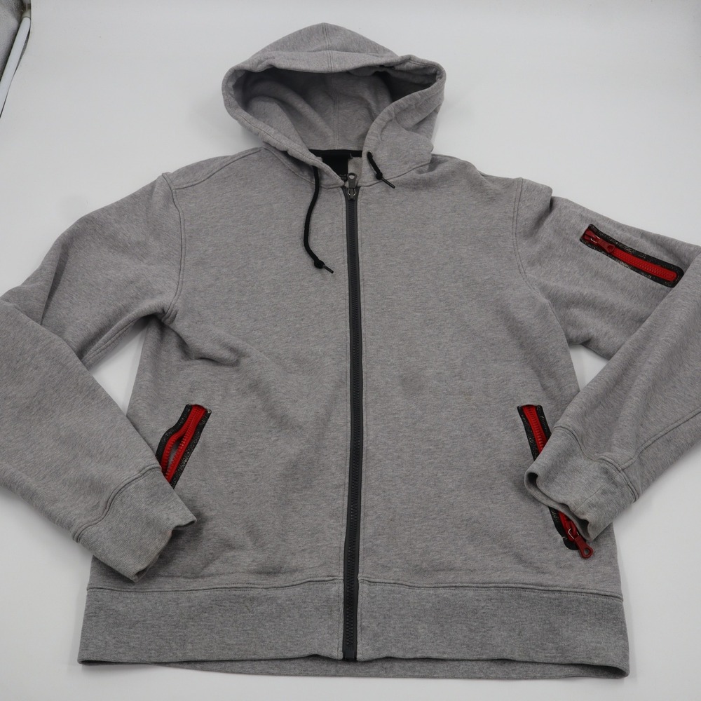 Nike Sportswear Hoodie Mens Medium Grey Red Bonded Zip Tech Fleece NSW Full Zip